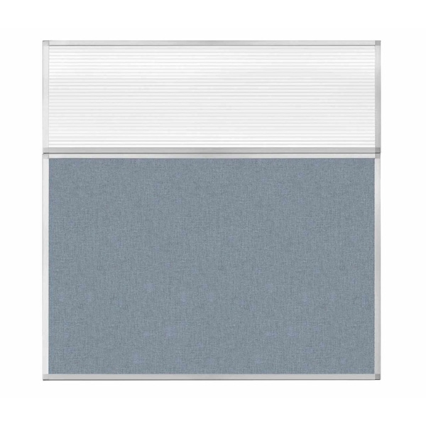 Hush Panel Configurable Cubicle Partition 6' x 6' W/ Window Powder Blue Fabric Clear Fluted Window